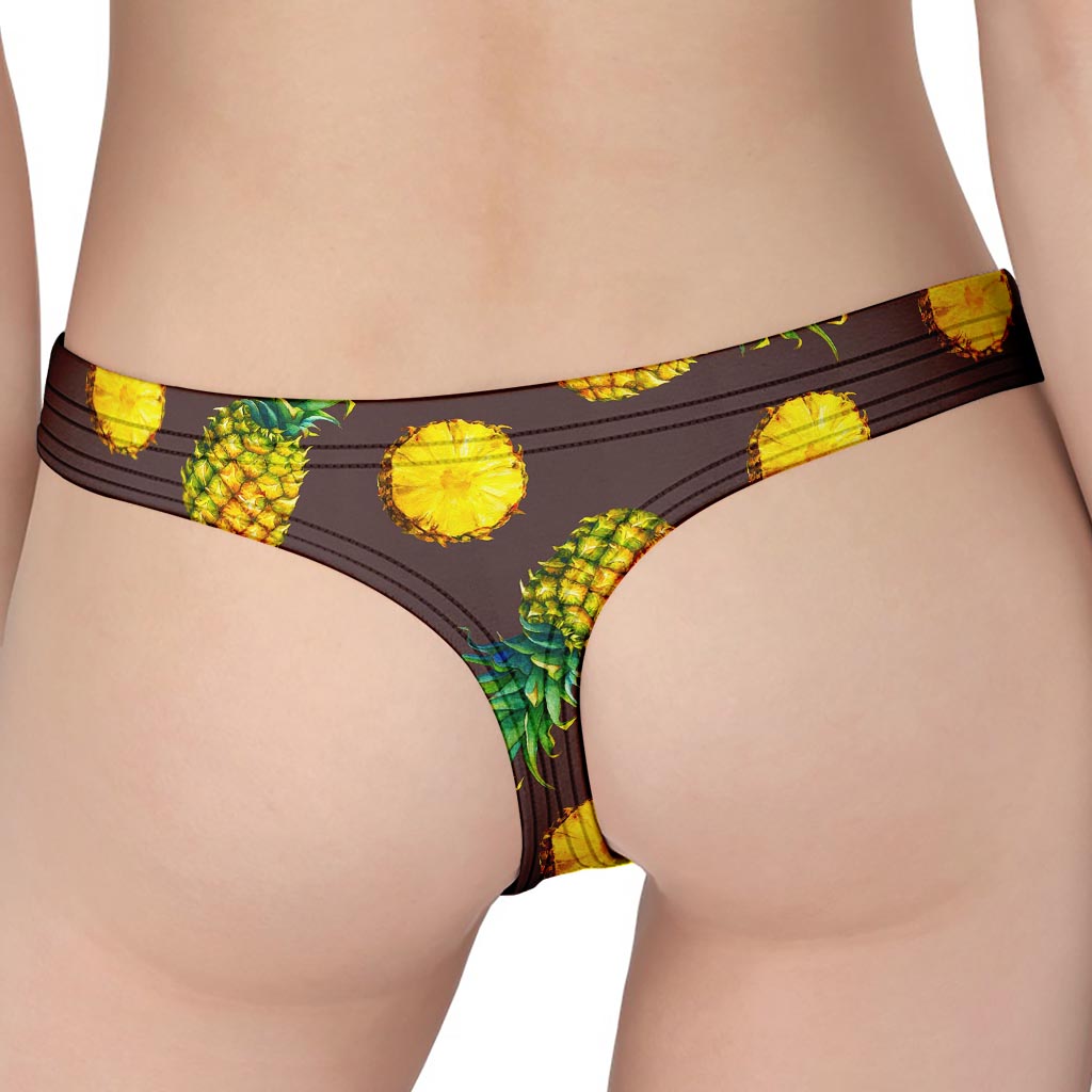 Brown Pineapple Pattern Print Women's Thong