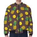 Brown Pineapple Pattern Print Zip Sleeve Bomber Jacket