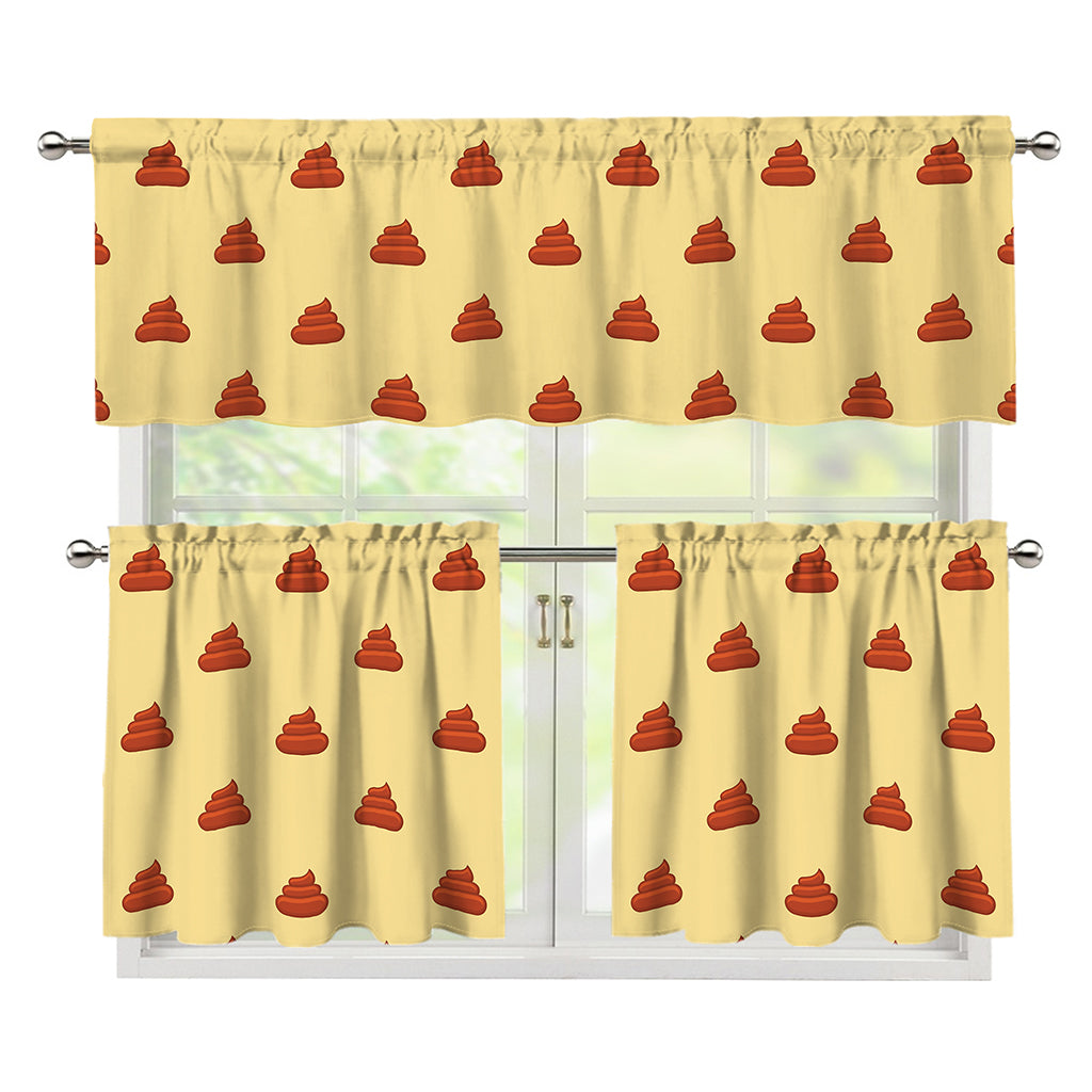 Brown Poop Pattern Print 3 Piece Kitchen Curtains