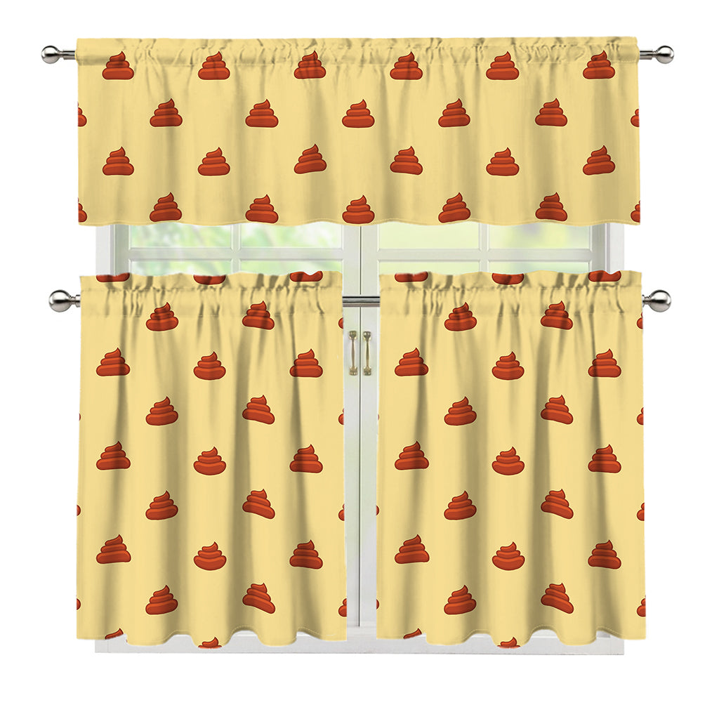 Brown Poop Pattern Print 3 Piece Kitchen Curtains