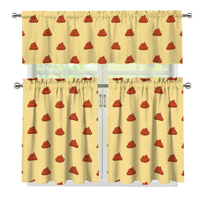 Brown Poop Pattern Print 3 Piece Kitchen Curtains