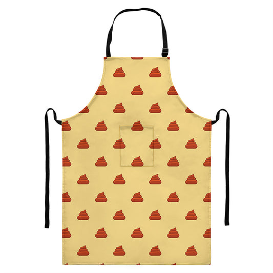 Brown Poop Pattern Print Bib Apron With Pocket
