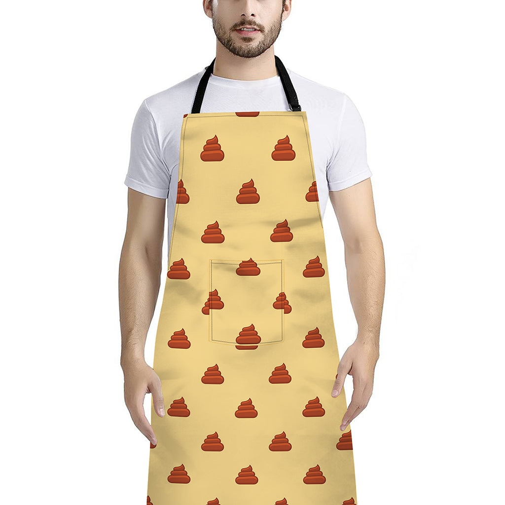 Brown Poop Pattern Print Bib Apron With Pocket