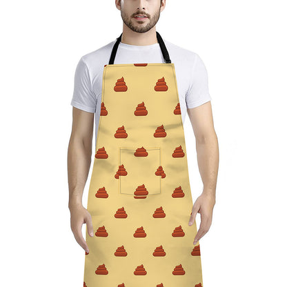 Brown Poop Pattern Print Bib Apron With Pocket