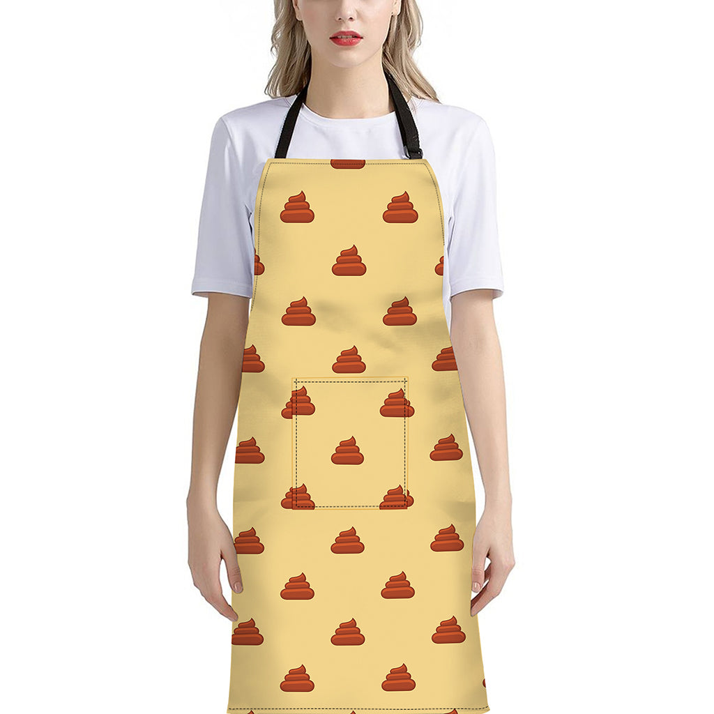 Brown Poop Pattern Print Bib Apron With Pocket