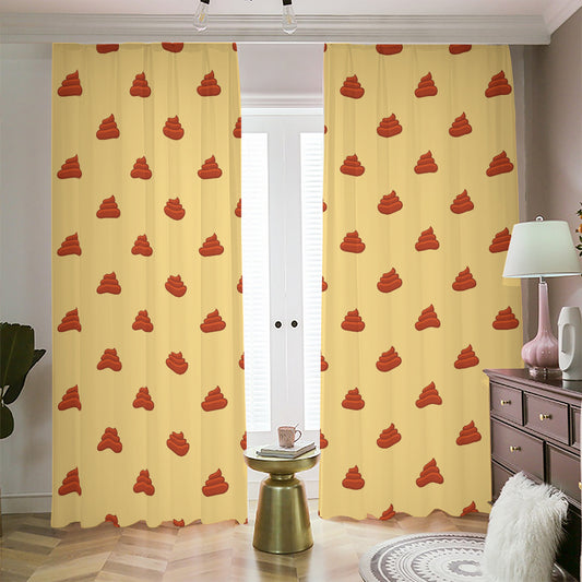 Brown Poop Pattern Print Blackout Pencil Pleat Curtains