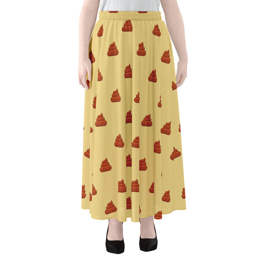 Brown Poop Pattern Print Chiffon Maxi Skirt