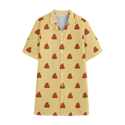 Brown Poop Pattern Print Cotton Hawaiian Shirt