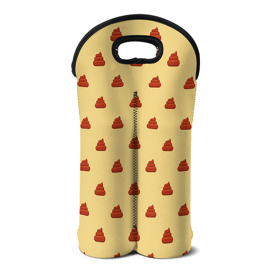 Brown Poop Pattern Print Double Neoprene Wine Tote