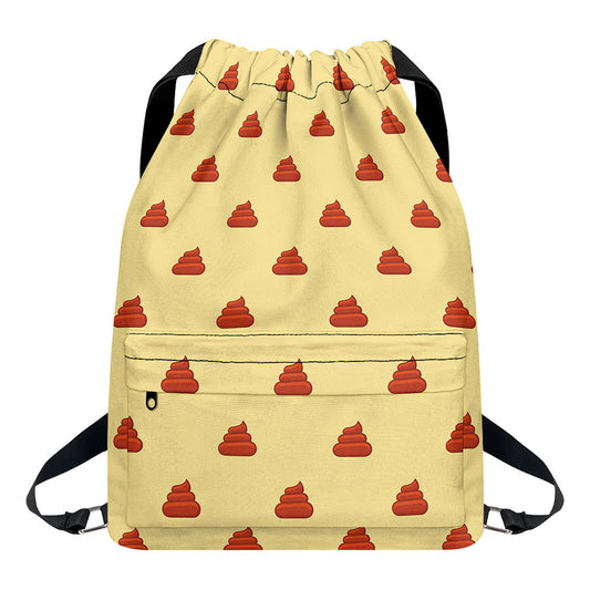 Brown Poop Pattern Print Drawstring Backpack