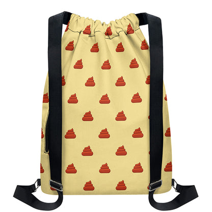 Brown Poop Pattern Print Drawstring Backpack