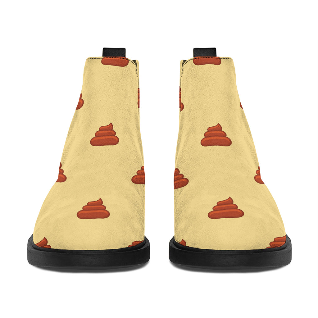 Brown Poop Pattern Print Flat Ankle Boots