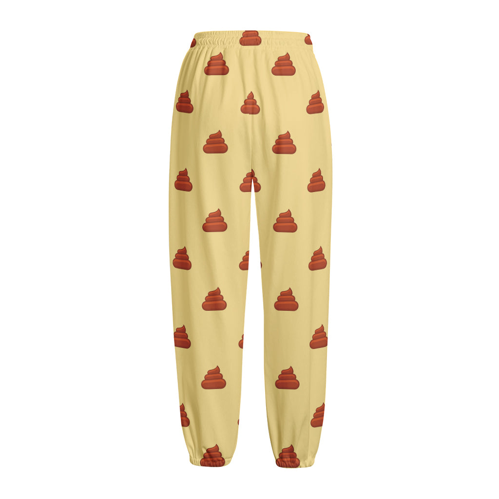 Brown Poop Pattern Print Fleece Lined Knit Pants