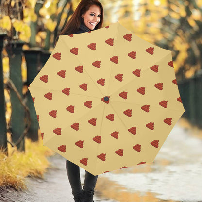 Brown Poop Pattern Print Foldable Umbrella