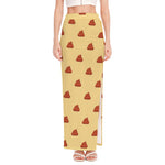 Brown Poop Pattern Print High Slit Maxi Skirt