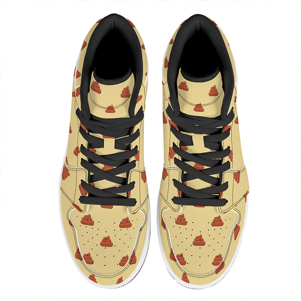 Brown Poop Pattern Print High Top Leather Sneakers