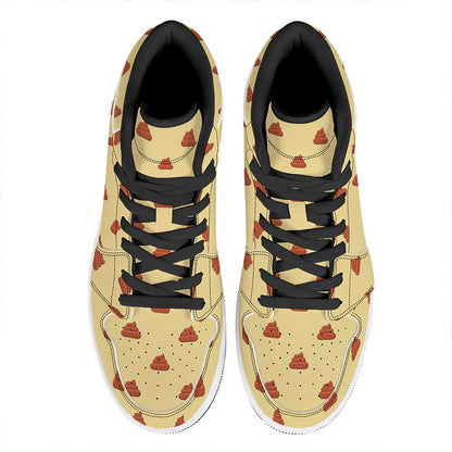 Brown Poop Pattern Print High Top Leather Sneakers