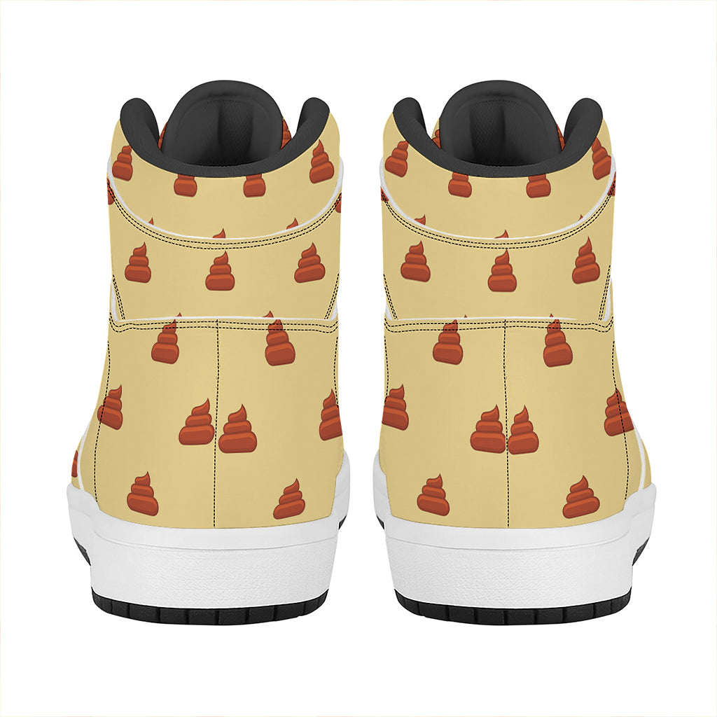 Brown Poop Pattern Print High Top Leather Sneakers
