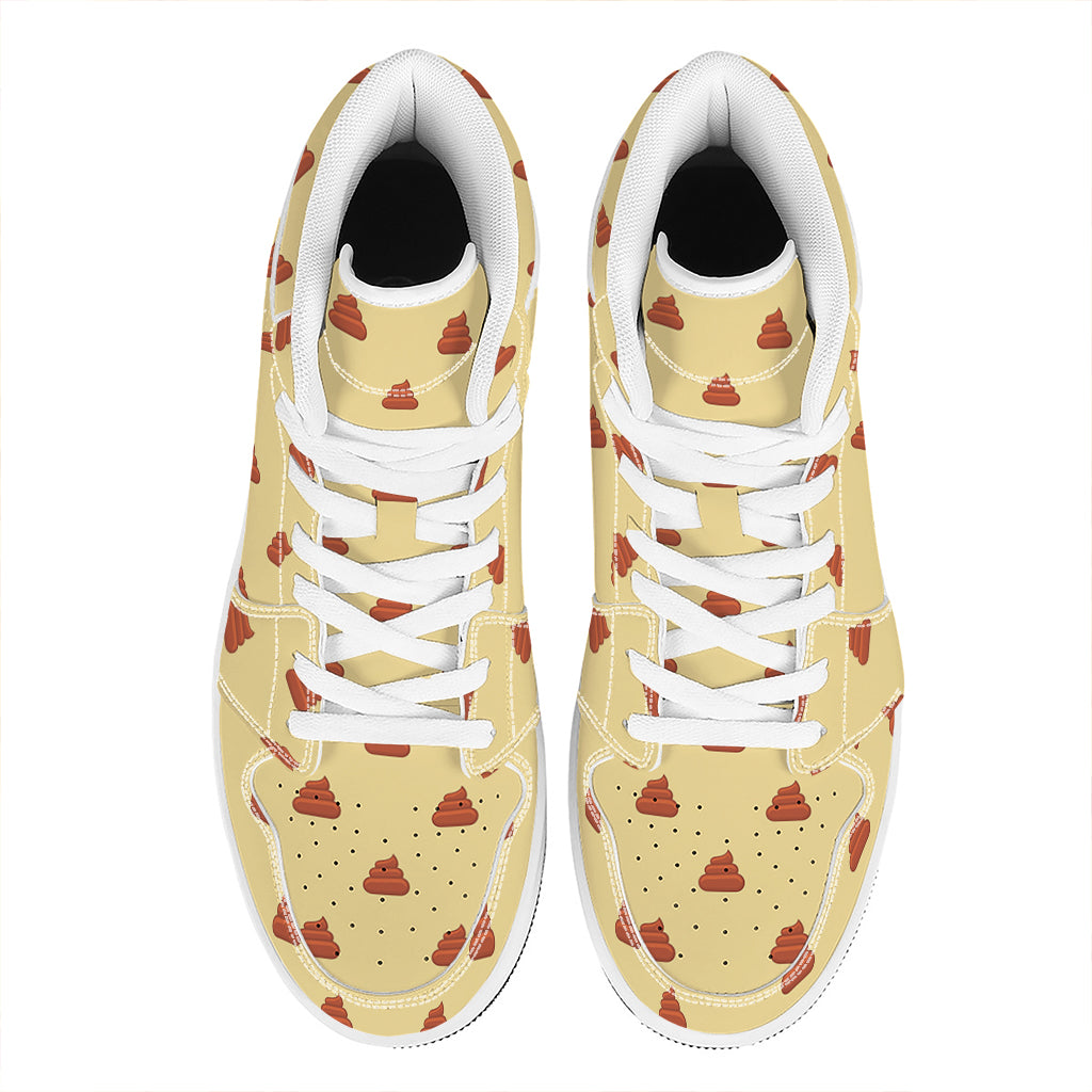 Brown Poop Pattern Print High Top Leather Sneakers