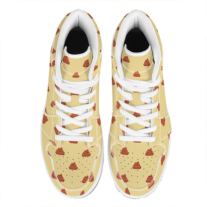 Brown Poop Pattern Print High Top Leather Sneakers