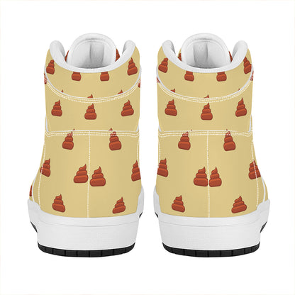 Brown Poop Pattern Print High Top Leather Sneakers