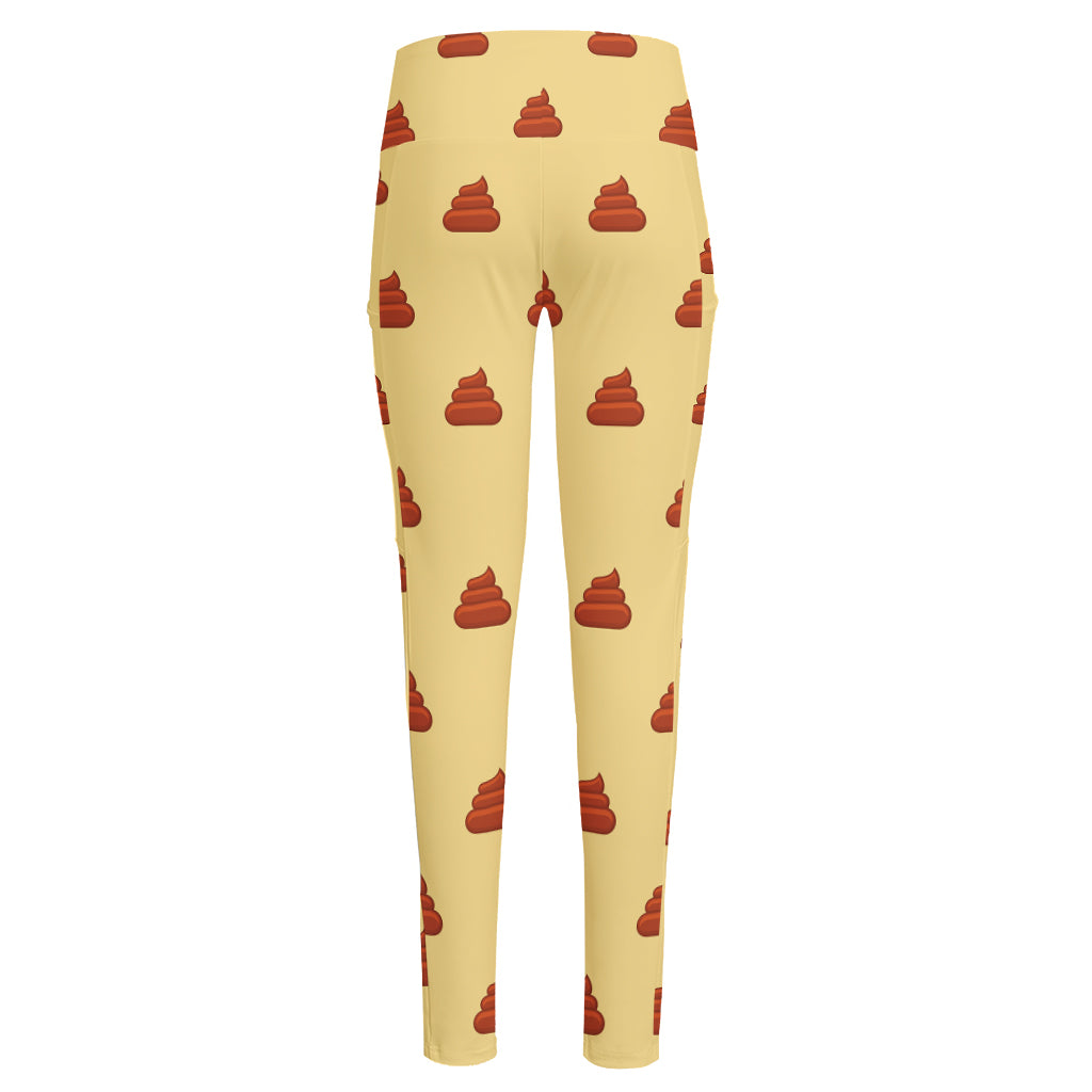 Brown Poop Pattern Print High-Waisted Pocket Leggings