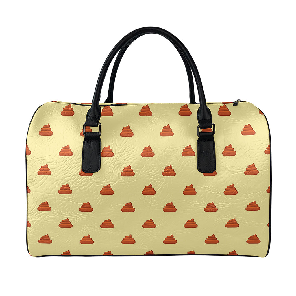 Brown Poop Pattern Print Leather Duffle Bag