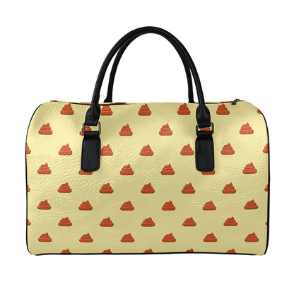 Brown Poop Pattern Print Leather Duffle Bag