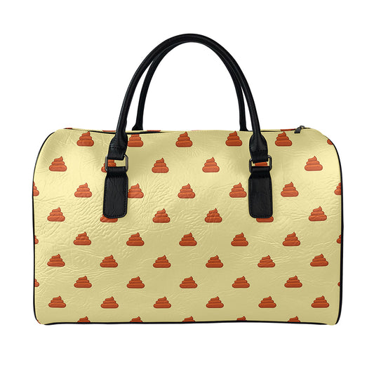 Brown Poop Pattern Print Leather Duffle Bag