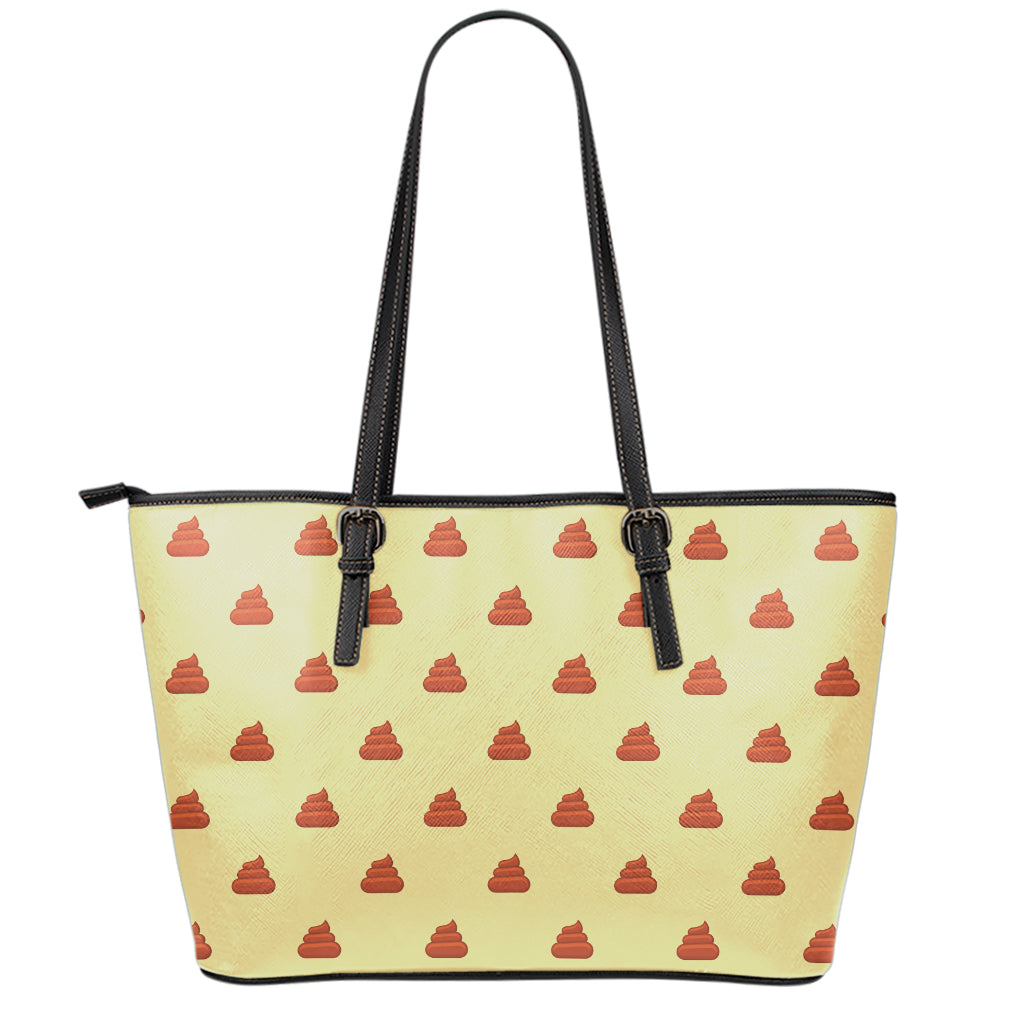 Brown Poop Pattern Print Leather Tote Bag