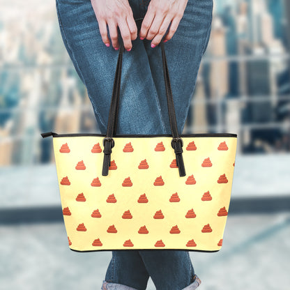 Brown Poop Pattern Print Leather Tote Bag