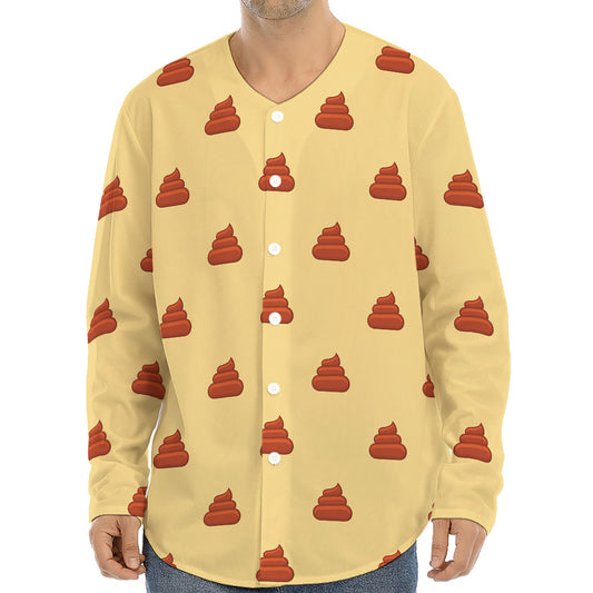 Brown Poop Pattern Print Long Sleeve Baseball Jersey