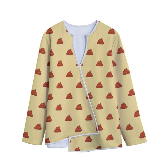 Brown Poop Pattern Print Long Sleeve Short Coat