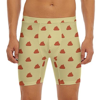Brown Poop Pattern Print Men's Long Boxer Briefs