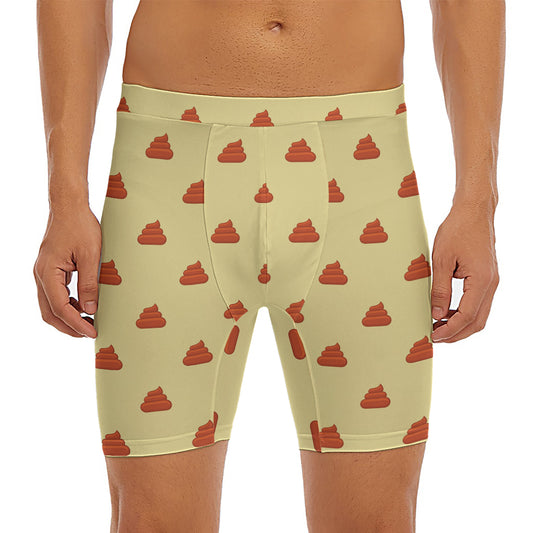 Brown Poop Pattern Print Men's Long Boxer Briefs
