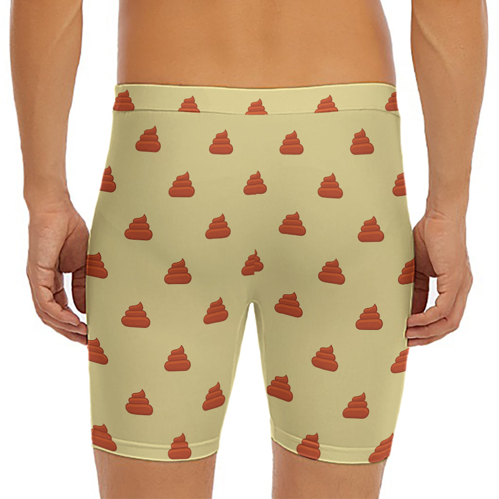 Brown Poop Pattern Print Men's Long Boxer Briefs
