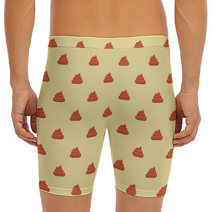 Brown Poop Pattern Print Men's Long Boxer Briefs