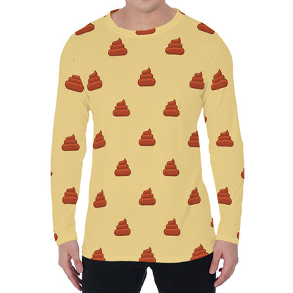 Brown Poop Pattern Print Men's Long Sleeve T-Shirt