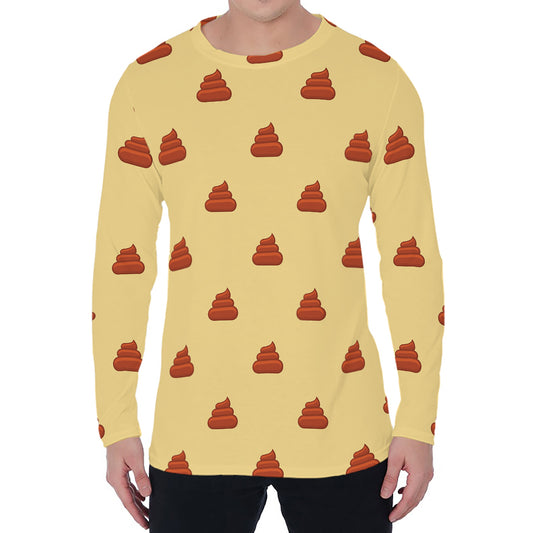 Brown Poop Pattern Print Men's Long Sleeve T-Shirt