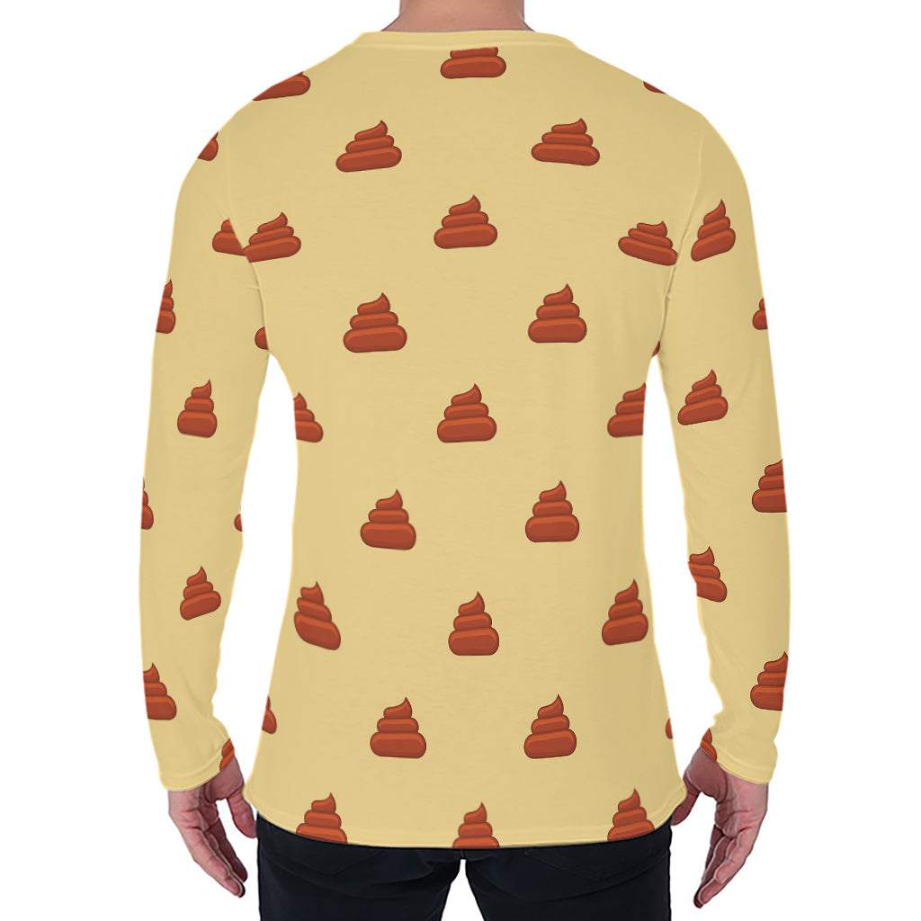Brown Poop Pattern Print Men's Long Sleeve T-Shirt