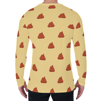 Brown Poop Pattern Print Men's Long Sleeve T-Shirt