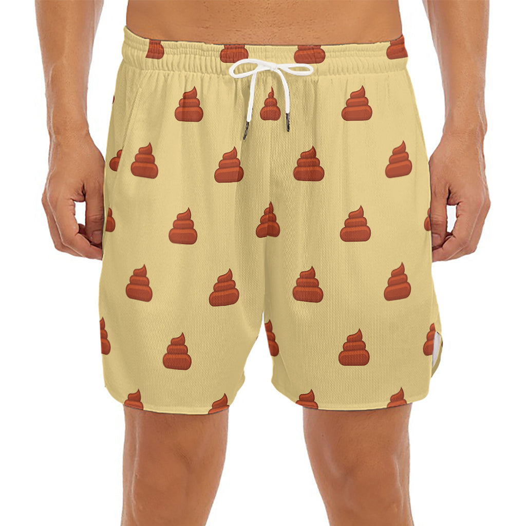 Brown Poop Pattern Print Men's Split Running Shorts