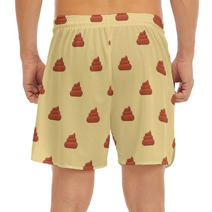 Brown Poop Pattern Print Men's Split Running Shorts
