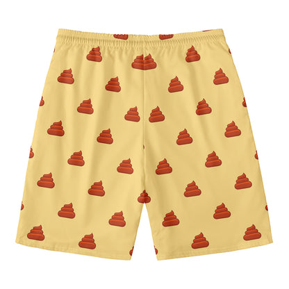 Brown Poop Pattern Print Men's Swim Trunks