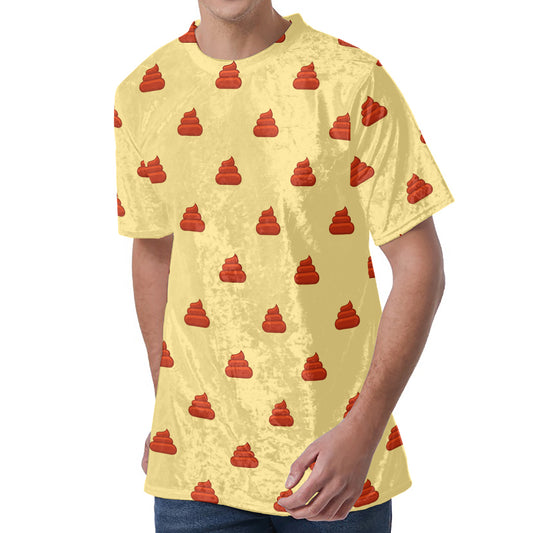 Brown Poop Pattern Print Men's Velvet T-Shirt