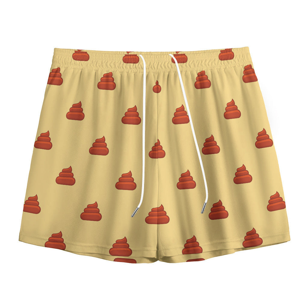 Brown Poop Pattern Print Mesh Shorts