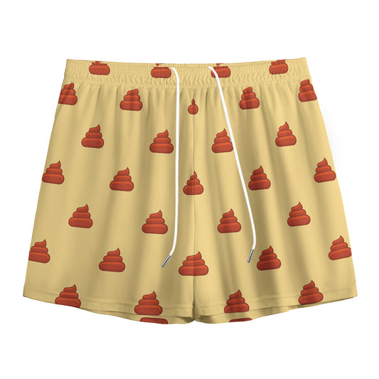 Brown Poop Pattern Print Mesh Shorts