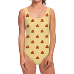 Brown Poop Pattern Print One Piece Swimsuit