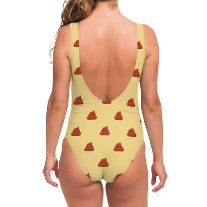Brown Poop Pattern Print One Piece Swimsuit
