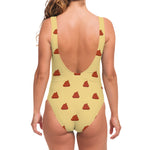 Brown Poop Pattern Print One Piece Swimsuit